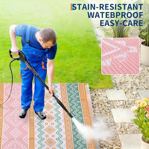 Garvee 9x12 Outdoor Area Rug Waterproof Plastic Straw Rug, Boho Reversible RV - Image 4