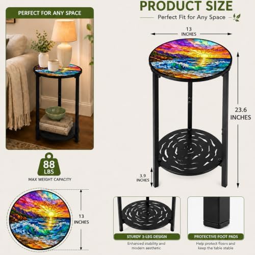2-Tier Metal Round Side Table Accent Coffee Tables Small Space Corner Plant - Image 3