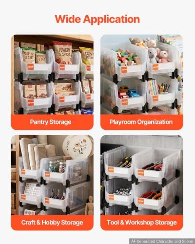 VEVOR Plastic Stackable Storage Bins, 14.8 x 8.5 x 7.1 inch, Plastic Containers - Image 3