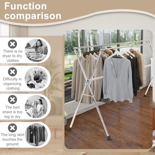 Stainless Steel Clothing Rack, Clothes Drying Rack Foldable, Anti Slip Laundry - Image 5