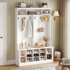Wodeer Hall Tree with Bench and Shoe Storage, 6 Hooks, 12 Shoe Cubbies by WODEER
