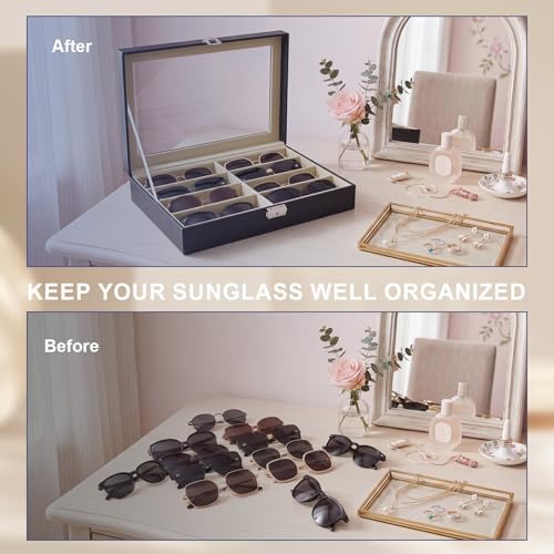 8 Slots Sunglass Organizer, PU Leather Eyewear Display Tray - Image 4