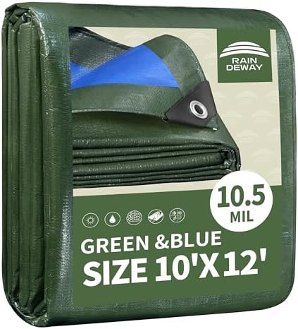 RAINDEWAY 10x12 Feet Tarps Heavy Duty Waterproof 10.5 Mil Outdoor Poly Tarp by RAINDEWAY