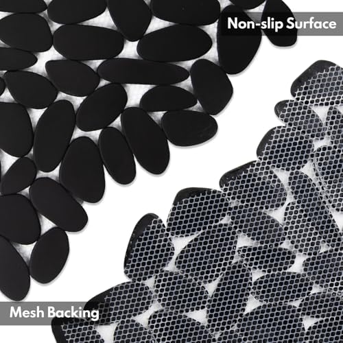 Black Pebble Tile Shower Floor, Pebble Mosaic Backsplash - Image 5