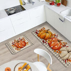 Fall Pumpkin Kitchen Rugs Set of 2, Autumn Thanksgiving Leaves Floor - Image 2