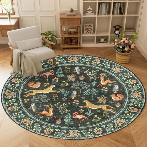 DUKINO 6ft Round Rug for Bedroom, Washable Soft Non Slip Circle Rug by DUKINO