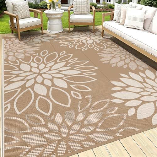 HEBE Waterproof Outdoor Rug 9'x12', Floral Reversible Plastic Patio Rug by HEBE