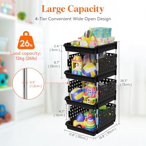 Lifewit 4 Tier Plastic Stackable Storage Baskets - Image 3
