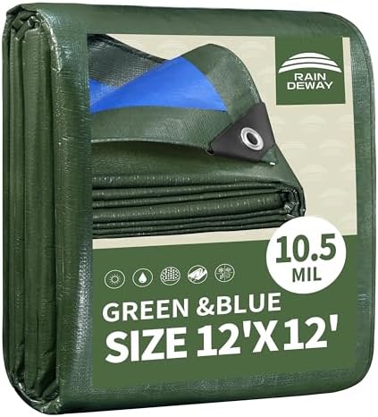 RAINDEWAY 12x12 Feet Tarps Heavy Duty Waterproof 10.5 Mil Outdoor Poly Tarp by RAINDEWAY