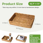 Large Rattan Serving Tray, Rectangle Wicker Storage Basket - Image 3