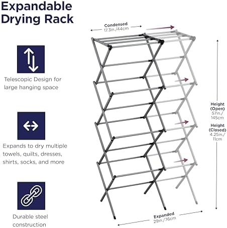 BLACK+DECKER 4-Tier Expandable Collapsible Clothes Drying Rack, Telescopic - Image 2