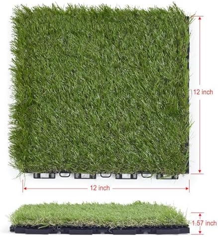 Artificial Grass Turf Tile 12"x12" Synthetic Turf Grass Self-Draining - Image 3