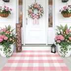 OLANLY Buffalo Plaid Rug 2'4" x 3'7" – Pink and White Cotton Checkered Doormat by OLANLY