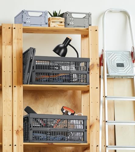 HUUSMOT 2-Pack Collapsible Plastic Storage Baskets, Dark Grey - Image 5