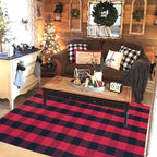 Red and Black Plaid Rug, Cotton Woven Rug - Image 6