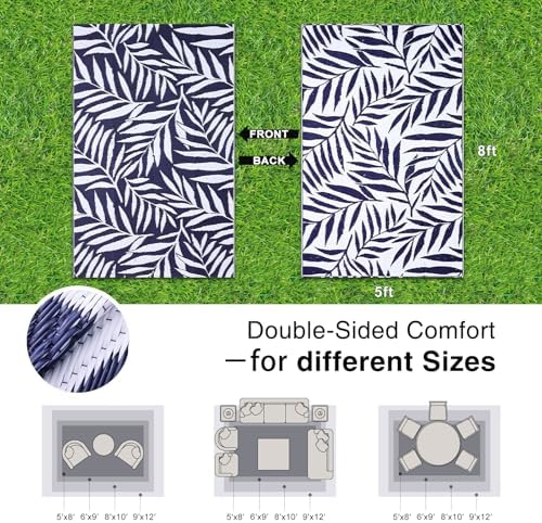 OLANLY Outdoor Rug 5x8 ft Waterproof Reversible Leaf Mat - Image 2