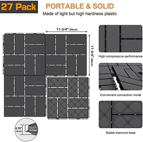 Goovilla Plastic Interlocking Deck Tiles, 27 Pack 12"x12", Dark Grey - Image 3