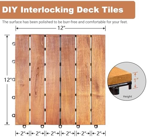 PrimeZone 297 PCS Solid Acacia Wood Interlocking Deck Tiles, Natural Wood - Image 2