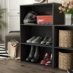 Homes: Inside + Out Apexa 3-Tier Cube Storage Organizer Shelves, Stackable Wood - Image 2