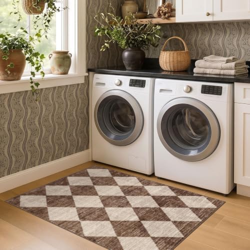 Brown Beige Checkered Entry Rug - Image 6