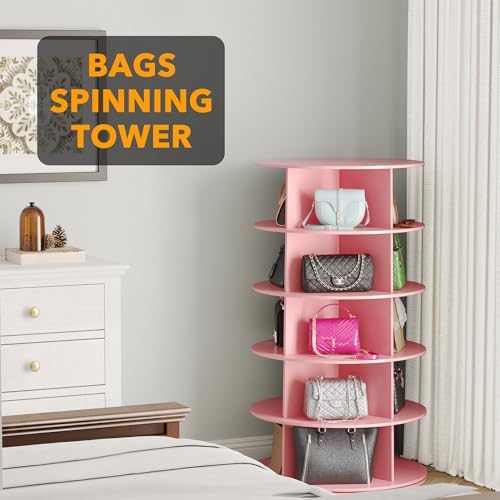 SpaceAid 5 Tier Rotating Shoe Rack Tower, Spinning Shoe Display Lazy Susan - Image 5