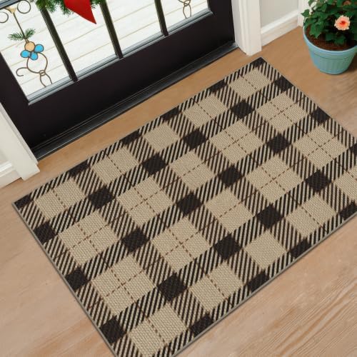 JTJ Easy Jute 2x3 Entryway Rug, Washable Non Slip Black & Beige Plaid by JTJ