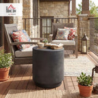 HOMCOM Outdoor Side Table Round Small End Table Concrete Finish Dark Gray - Image 2