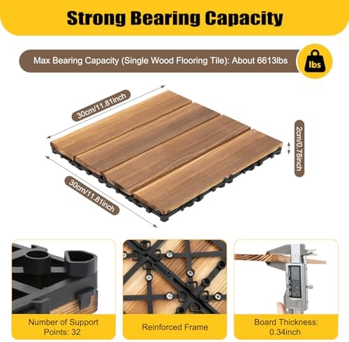36 Pack Interlocking Wood Deck Tiles 12"x12", Outdoor Carbonized Larch Wood - Image 5