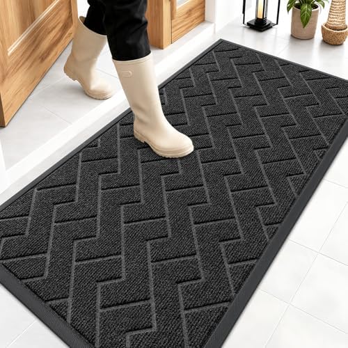 OLANLY Front Door Mat Outside 47x23, All-Season Absorbent Rubber Doormat by OLANLY