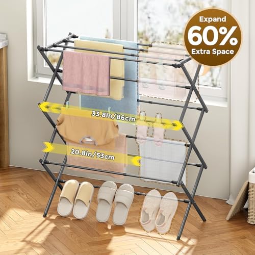 KINGBOARD 3-Tier Extendable Clothes Drying Rack, Small & Foldable - Image 2