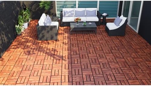 10 PCS Acacia Wood Interlocking Deck Tiles, All-Weather Decking - Image 5