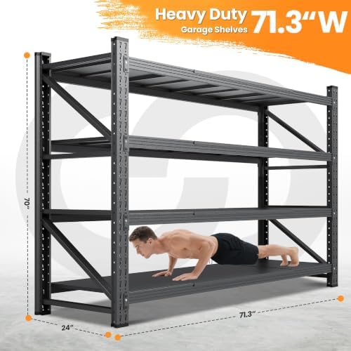 71.3” Wide Heavy Duty Metal Garage Shelving, Adjustable Storage Shelf - Image 2