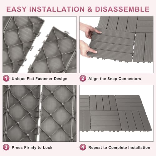 Plastic Interlocking Deck Tiles 9 Pack, 12in Waterproof Patio Flooring - Image 2