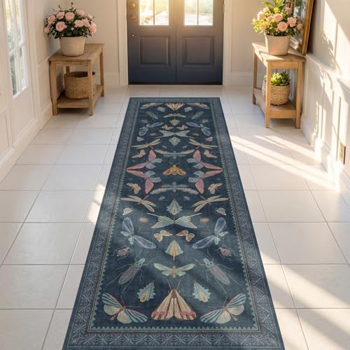 2'6"x10' Dark Blue Kitchen Runner Rug, Washable Non Slip Hallway Rug - Image 3