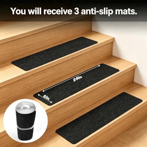 Non-Slip Stair Treads 6 x 24 inch 3-Pack Outdoor Grip Tape - Image 2