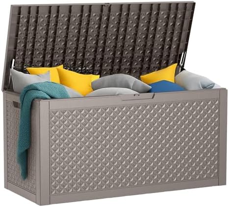 PatioZen 121 Gallon Resin Deck Box, Lockable Outdoor Storage Box by OutdoorLivingPerfected