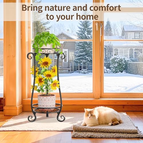 LASZOLA Metal Corner Plant Flower Stand Tall Indoor Outdoor, 2 Tiers Black - Image 2