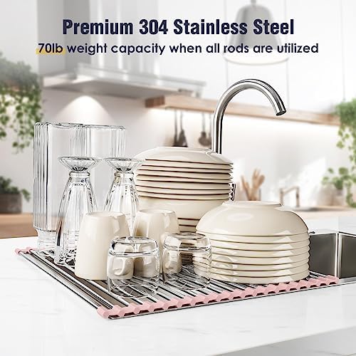 Tomorotec Roll Up Dish Drying Rack Over Sink, 304 Steel - Image 5