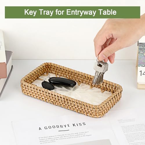 Key Basket for Entryway Table, Rattan Tray Rectangular Key Holder - Image 4