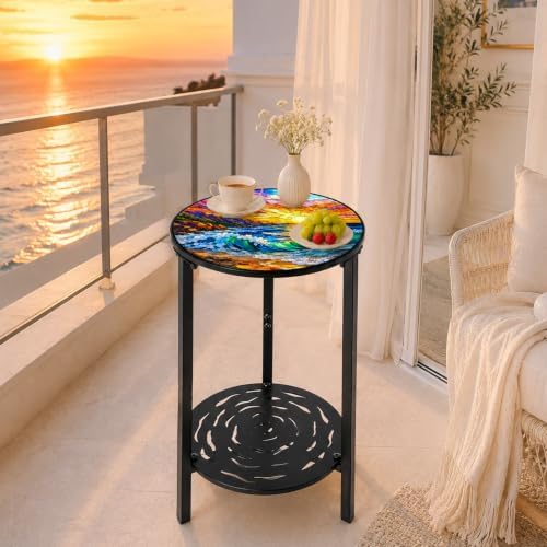 2-Tier Metal Round Side Table Accent Coffee Tables Small Space Corner Plant - Image 6