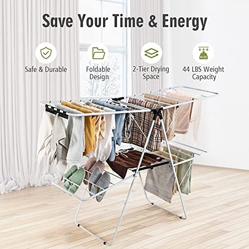 Tangkula Foldable Clothes Drying Rack, 2-Level Folding Drying Rack - Image 7