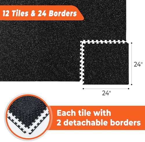 SUPERJARE 0.4'' Thick 12 Pcs 48 Sq Ft Rubber Top Exercise Equipment Mats - Image 5