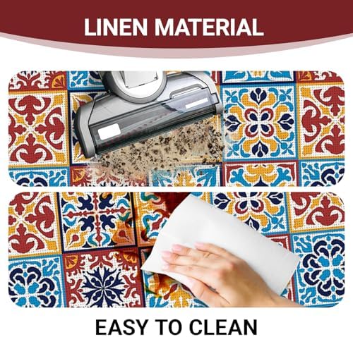 Boho Moroccan Tile Traditional Kitchen Rugs Set of 2 - Image 5