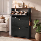 Nicetree 3 Flip‑Drawer Shoe Cabinet, Walnut Top, 9.5" Deep, Light Black by Nicetree
