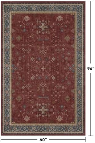 5x8 Boho Dark Red Rug for Living Room - Image 2