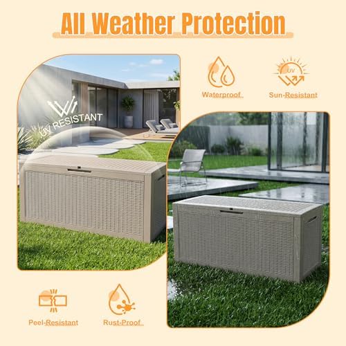 Outdoor Storage Box, 180 Gal Waterproof Resin Deck Box w/Support Rod - Image 2