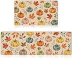 Fall Kitchen Mats Set of 2, Autumn Pumpkin Maple Leaf Kitchen Rugs by VISSTREE
