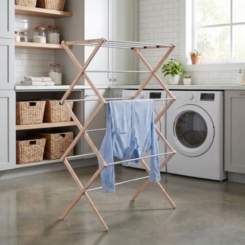 Household Essentials 5001 Collapsible Folding Wooden Clothes Drying Rack - Image 3