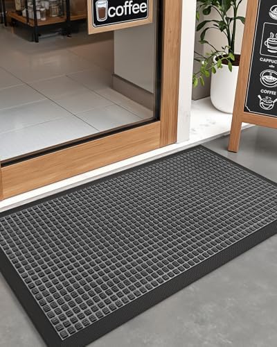 DEXI Front Door Mat Outside Entrance 24x36 Rubber Entry Doormat Grey - Image 2