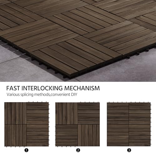 Yaheetech 108PCS Deck Tiles Acacia Wood Interlocking Outdoor Flooring - Image 5